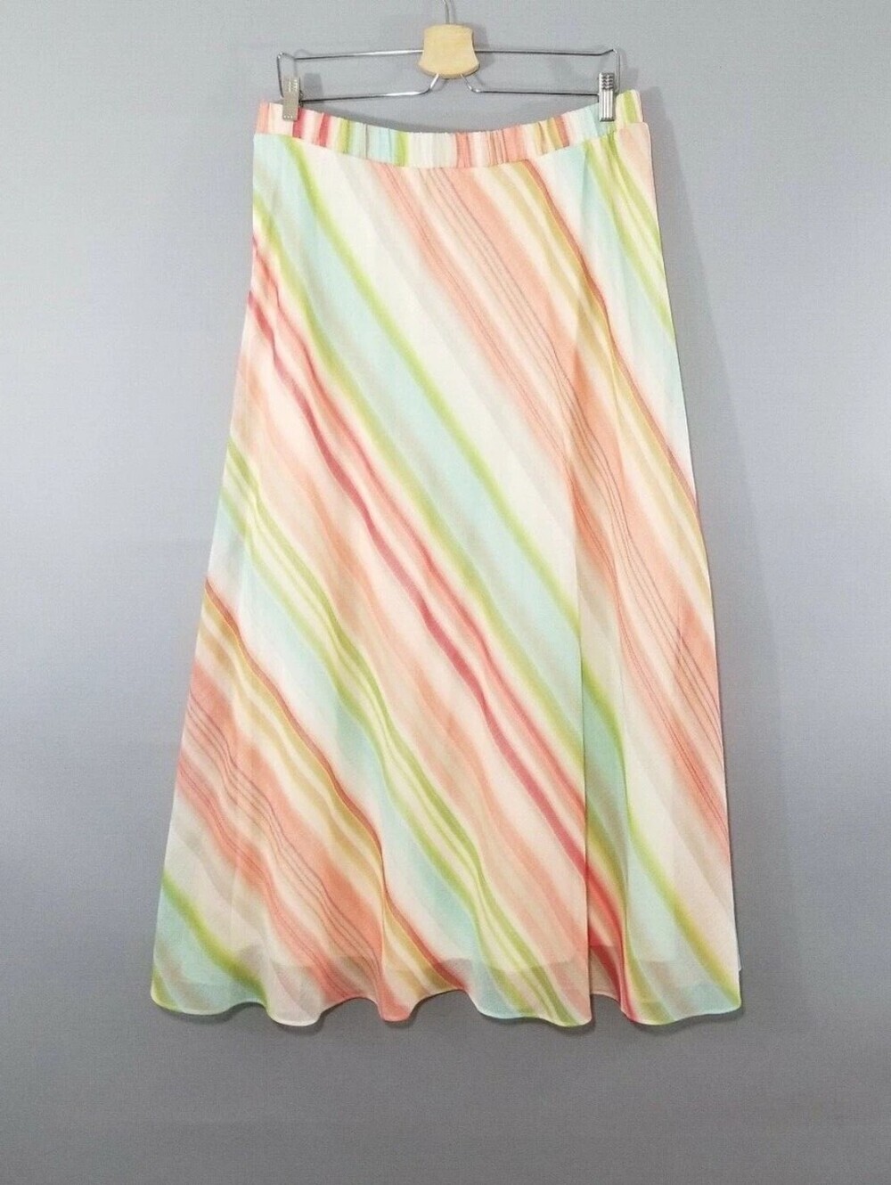 CHICOS WEINKLE FREE Light Multi-Color Striped Summer Skirt Sz 10/12 MED